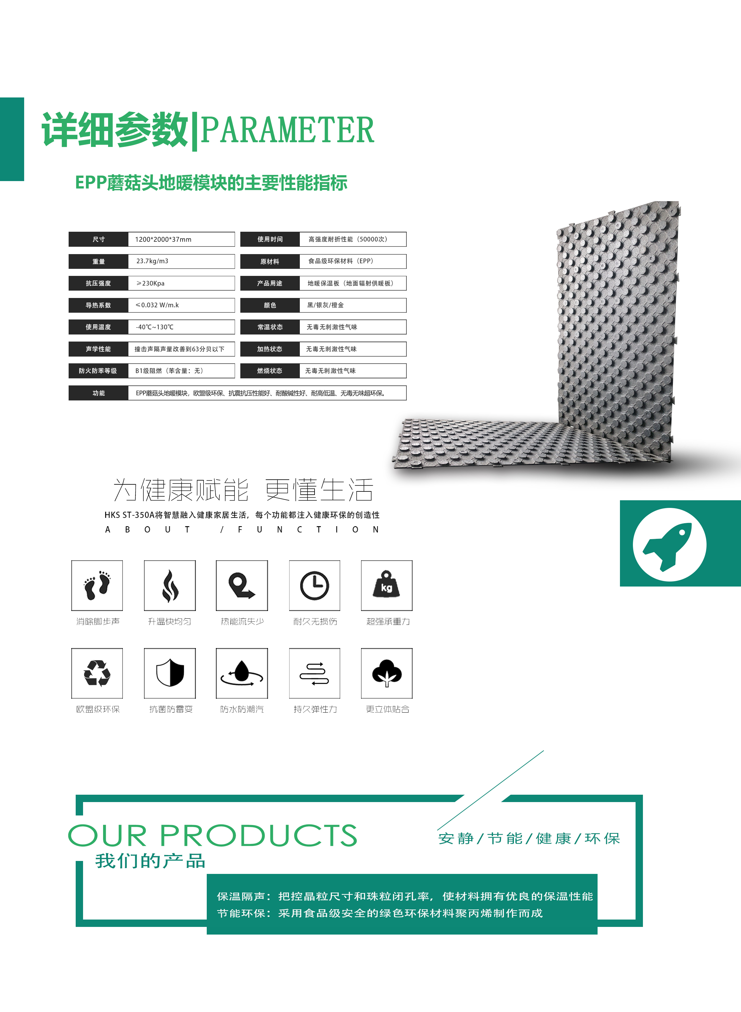EPP蘑(mo)菇頭地暖模塊詳(xiang)細參數 EPP蘑菇頭地(dì)暖模塊詳細參數(shù)